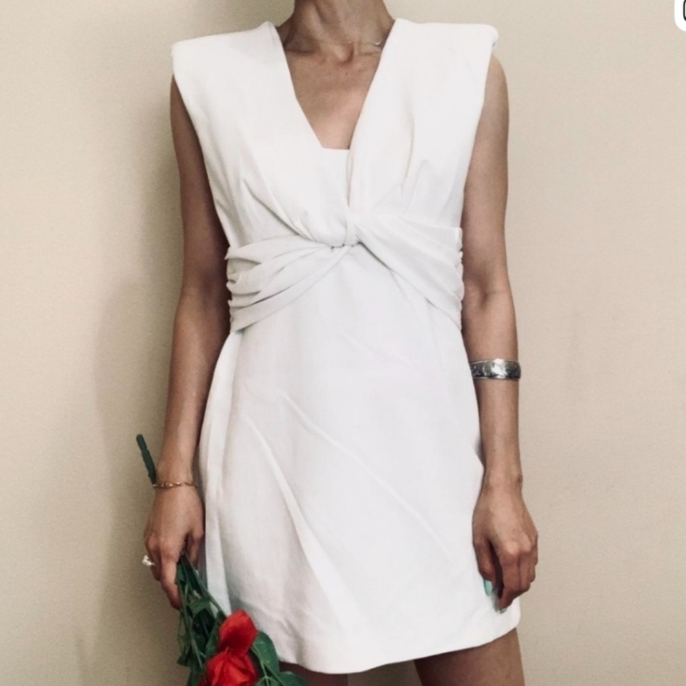 Zara Off-White Ivory Front Twist Sleeveless Dress XL